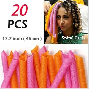 20 Pack Pink & Orange Spiral Hair Curlers - Flexible Foam Heatless Curl Rods